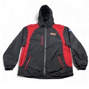 Budweiser Bud Light Hooded Windbreaker Jacket Beer Promo Black Red L
